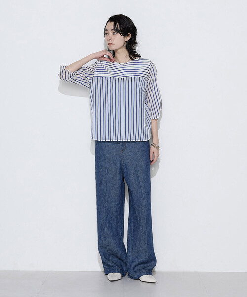 K.T KIYOKO TAKASE(キヨコタカセ)の「〔 TALLサイズ 〕 コットンシルク シアーストライププルオーバー(シャツ/ブラウス・レディース・ホワイト×グリーン/ホワイト×ブルー・15号)」の12枚目の写真