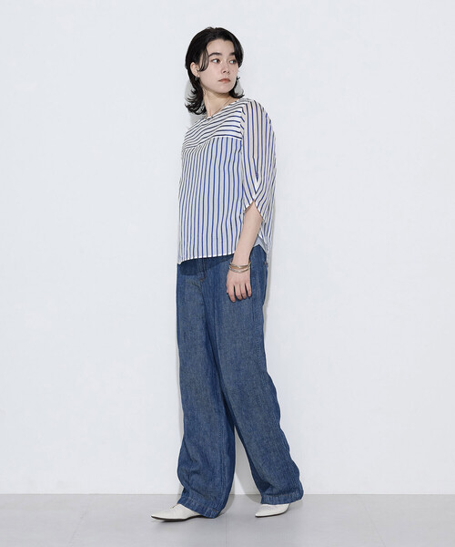 K.T KIYOKO TAKASE(キヨコタカセ)の「〔 TALLサイズ 〕 コットンシルク シアーストライププルオーバー(シャツ/ブラウス・レディース・ホワイト×グリーン/ホワイト×ブルー・15号)」の11枚目の写真
