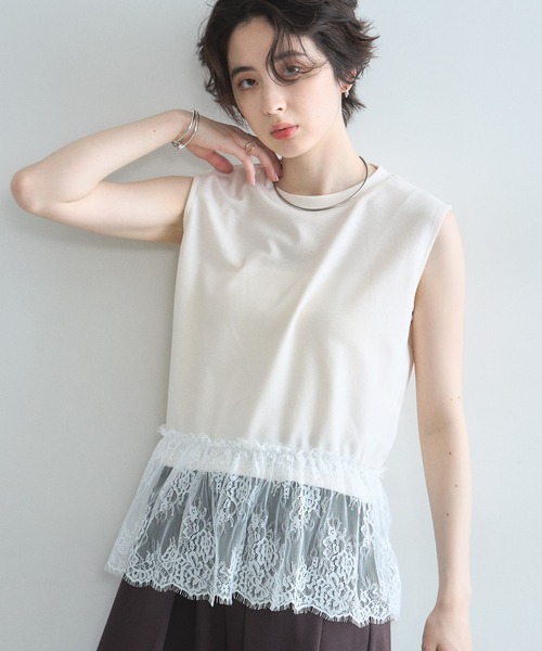&. NOSTALGIA(アンドドットノスタルジア)の「裾レースカットプルオーバー(Tシャツ/カットソー・レディース・ブラック/オフホワイト・M)」の1枚目の写真