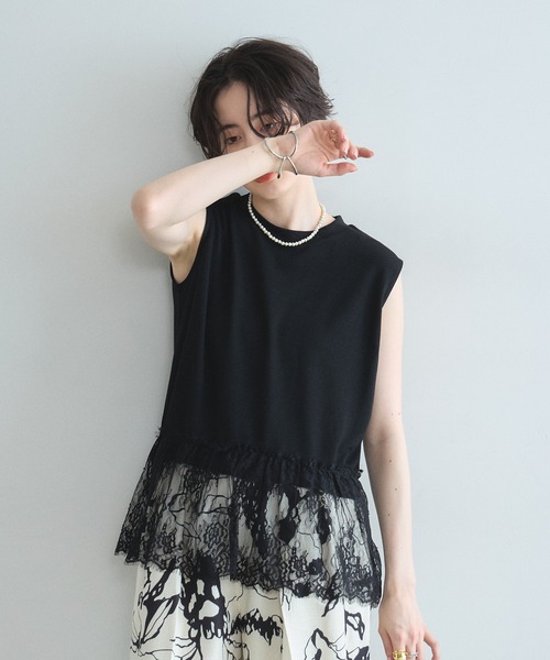 &. NOSTALGIA(アンドドットノスタルジア)の「裾レースカットプルオーバー(Tシャツ/カットソー・レディース・ブラック/オフホワイト・M)」の19枚目の写真