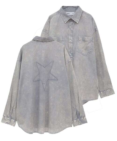 CONVERSE TOKYO(コンバーストウキョウ)の「【CONVERSE TOKYO】<UNISEX> ACID WASH STAR PATCH OVER SHIRT / アシッドウォッシュシャツ /ウォッシュ加工 / ヴィンテージ加工 /(シャツ/ブラウス・レディース・グレー/サックスブルー/ブラック/ボルドー/イエロー・FREE)」の2枚目の写真