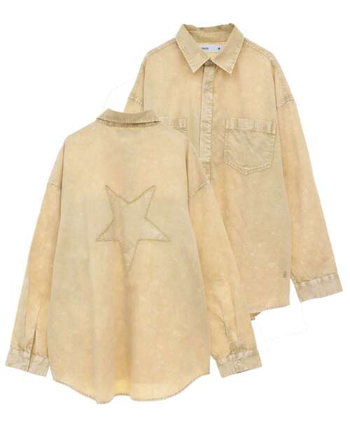 CONVERSE TOKYO(コンバーストウキョウ)の「【CONVERSE TOKYO】<UNISEX> ACID WASH STAR PATCH OVER SHIRT / アシッドウォッシュシャツ /ウォッシュ加工 / ヴィンテージ加工 /(シャツ/ブラウス・レディース・グレー/サックスブルー/ブラック/ボルドー/イエロー・FREE)」の4枚目の写真