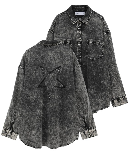 CONVERSE TOKYO(コンバーストウキョウ)の「【CONVERSE TOKYO】<UNISEX> ACID WASH STAR PATCH OVER SHIRT / アシッドウォッシュシャツ /ウォッシュ加工 / ヴィンテージ加工 /(シャツ/ブラウス・レディース・グレー/サックスブルー/ブラック/ボルドー/イエロー・FREE)」の14枚目の写真