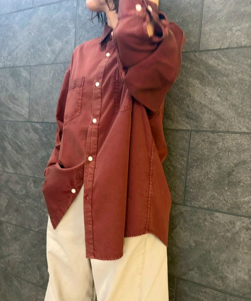 CONVERSE TOKYO(コンバーストウキョウ)の「【CONVERSE TOKYO】<UNISEX> ACID WASH STAR PATCH OVER SHIRT / アシッドウォッシュシャツ /ウォッシュ加工 / ヴィンテージ加工 /(シャツ/ブラウス・レディース・グレー/サックスブルー/ブラック/ボルドー/イエロー・FREE)」の15枚目の写真