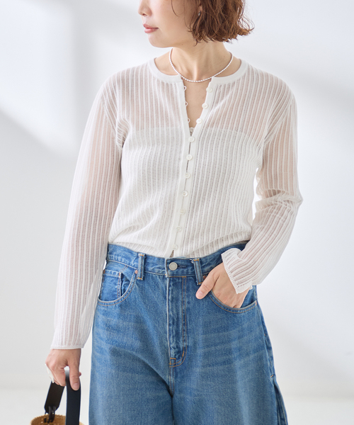 journal standard L'essage(ジャーナルスタンダードレサージュ)の「スカシハリヌキカーディガン(カーディガン/ボレロ・レディース・ブラック/ホワイト・FREE)」の18枚目の写真
