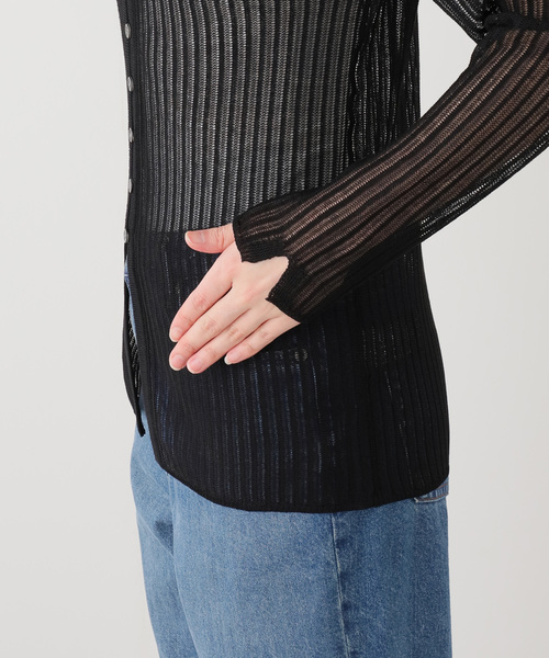 journal standard L'essage(ジャーナルスタンダードレサージュ)の「スカシハリヌキカーディガン(カーディガン/ボレロ・レディース・ブラック/ホワイト・FREE)」の4枚目の写真