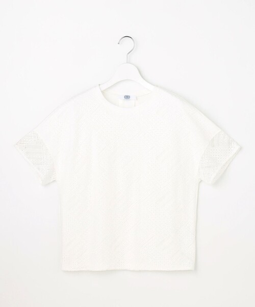 J.PRESS Ladies(J.プレス レディス)の「【一枚で着映え・シーンレスに活躍】タイルライクレース クルーネック カットソー(Tシャツ/カットソー・レディース・ホワイト系/ライトグレー系/ネイビー系・SMALL)」の5枚目の写真