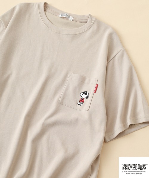 PEANUTS（ピーナッツ）の「PEANUTS JOE COOL柄刺繍接触冷感ビッグシルエットポケ付き半袖Tシャツ（Tシャツ/カットソー・メンズ・グレイッシュベージュ/オフホワイト/チャコール・M/LL/L）」の3枚目の写真