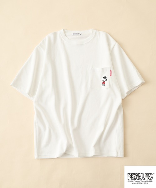 PEANUTS（ピーナッツ）の「PEANUTS JOE COOL柄刺繍接触冷感ビッグシルエットポケ付き半袖Tシャツ（Tシャツ/カットソー・メンズ・グレイッシュベージュ/オフホワイト/チャコール・M/LL/L）」の4枚目の写真