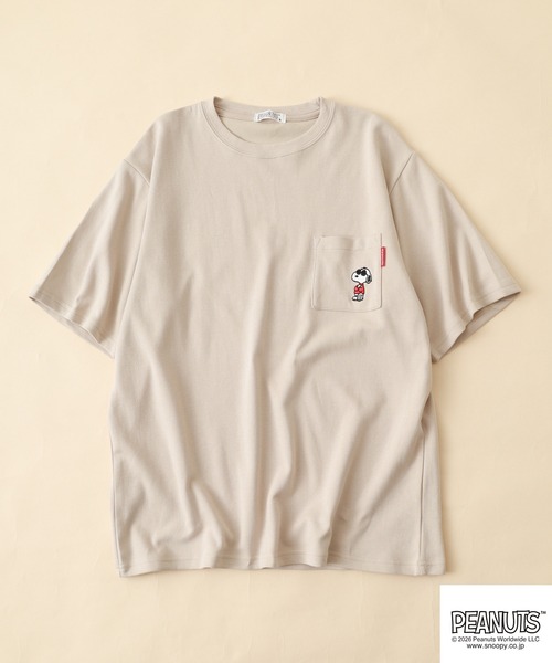 PEANUTS（ピーナッツ）の「PEANUTS JOE COOL柄刺繍接触冷感ビッグシルエットポケ付き半袖Tシャツ（Tシャツ/カットソー・メンズ・グレイッシュベージュ/オフホワイト/チャコール・M/LL/L）」の6枚目の写真