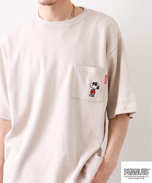 PEANUTS（ピーナッツ）の「PEANUTS JOE COOL柄刺繍接触冷感ビッグシルエットポケ付き半袖Tシャツ（Tシャツ/カットソー・メンズ・グレイッシュベージュ/オフホワイト/チャコール・M/LL/L）」の15枚目の写真