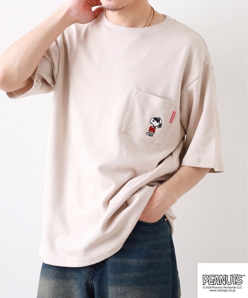 PEANUTS（ピーナッツ）の「PEANUTS JOE COOL柄刺繍接触冷感ビッグシルエットポケ付き半袖Tシャツ（Tシャツ/カットソー・メンズ・グレイッシュベージュ/オフホワイト/チャコール・M/LL/L）」の16枚目の写真
