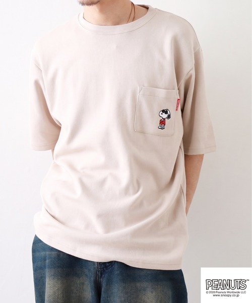 PEANUTS（ピーナッツ）の「PEANUTS JOE COOL柄刺繍接触冷感ビッグシルエットポケ付き半袖Tシャツ（Tシャツ/カットソー・メンズ・グレイッシュベージュ/オフホワイト/チャコール・M/LL/L）」の17枚目の写真