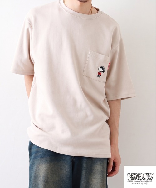 PEANUTS（ピーナッツ）の「PEANUTS JOE COOL柄刺繍接触冷感ビッグシルエットポケ付き半袖Tシャツ（Tシャツ/カットソー・メンズ・グレイッシュベージュ/オフホワイト/チャコール・M/LL/L）」の18枚目の写真