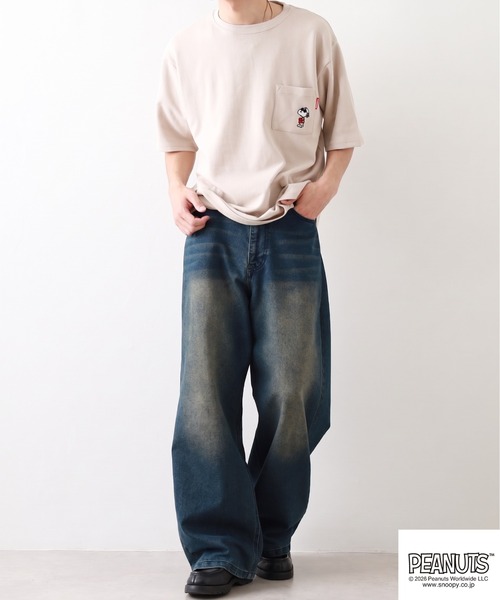 PEANUTS（ピーナッツ）の「PEANUTS JOE COOL柄刺繍接触冷感ビッグシルエットポケ付き半袖Tシャツ（Tシャツ/カットソー・メンズ・グレイッシュベージュ/オフホワイト/チャコール・M/LL/L）」の20枚目の写真