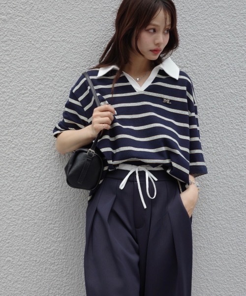 JUMELLE(ジュメロ)の「ルーズマルチポロT(Tシャツ/カットソー・レディース・ネイビー/アイボリー・FREE)」の1枚目の写真