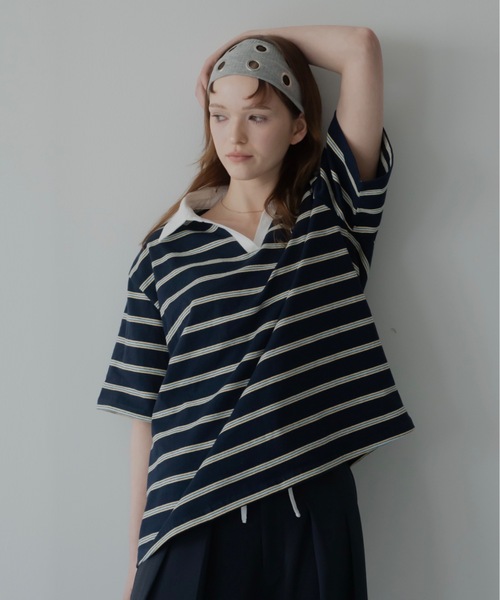 JUMELLE(ジュメロ)の「ルーズマルチポロT(Tシャツ/カットソー・レディース・ネイビー/アイボリー・FREE)」の5枚目の写真