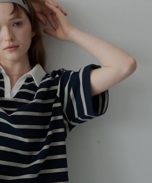 JUMELLE(ジュメロ)の「ルーズマルチポロT(Tシャツ/カットソー・レディース・ネイビー/アイボリー・FREE)」の3枚目の写真