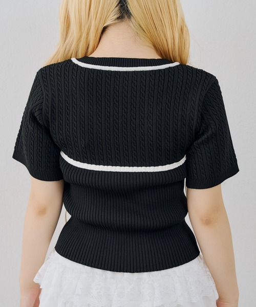 continuer de NICE CLAUP(コンティニューデナイスクラップ)の「レースアップニット半袖トップス(Tシャツ/カットソー・レディース・アイボリー/ピンク/ブラウン/ブラック・FREE)」の15枚目の写真