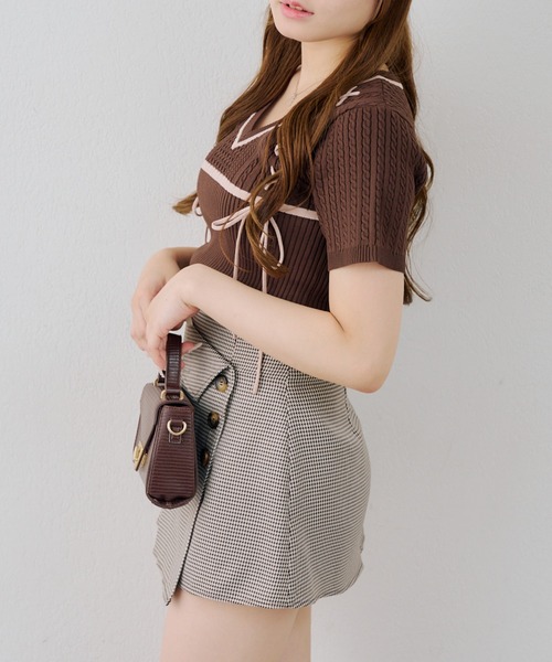 continuer de NICE CLAUP(コンティニューデナイスクラップ)の「レースアップニット半袖トップス(Tシャツ/カットソー・レディース・アイボリー/ピンク/ブラウン/ブラック・FREE)」の19枚目の写真