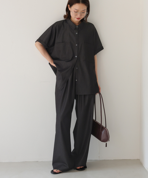 SLOBE IENA(スローブイエナ)の「《2枚セット》デニムライクセットアップ(シャツ/ブラウス・レディース・ネイビー/ブラック・FREE)」の1枚目の写真