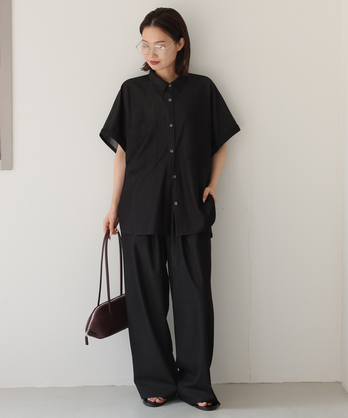 SLOBE IENA(スローブイエナ)の「《2枚セット》デニムライクセットアップ(シャツ/ブラウス・レディース・ネイビー/ブラック・FREE)」の3枚目の写真