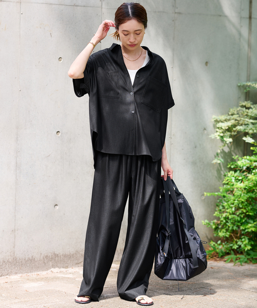 SLOBE IENA(スローブイエナ)の「《2枚セット》デニムライクセットアップ(シャツ/ブラウス・レディース・ネイビー/ブラック・FREE)」の4枚目の写真