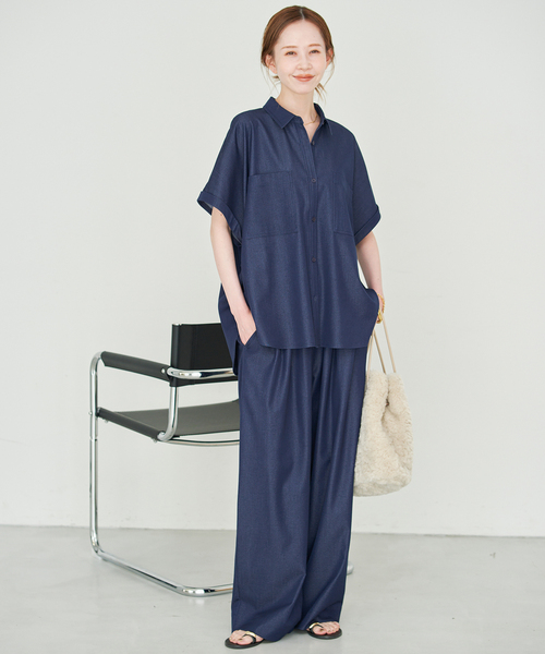 SLOBE IENA(スローブイエナ)の「《2枚セット》デニムライクセットアップ(シャツ/ブラウス・レディース・ネイビー/ブラック・FREE)」の5枚目の写真