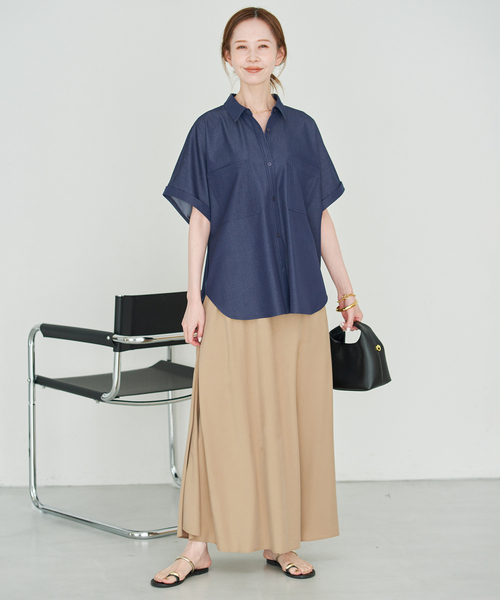 SLOBE IENA(スローブイエナ)の「《2枚セット》デニムライクセットアップ(シャツ/ブラウス・レディース・ネイビー/ブラック・FREE)」の7枚目の写真