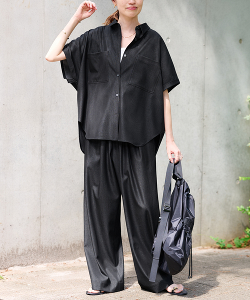 SLOBE IENA(スローブイエナ)の「《2枚セット》デニムライクセットアップ(シャツ/ブラウス・レディース・ネイビー/ブラック・FREE)」の15枚目の写真