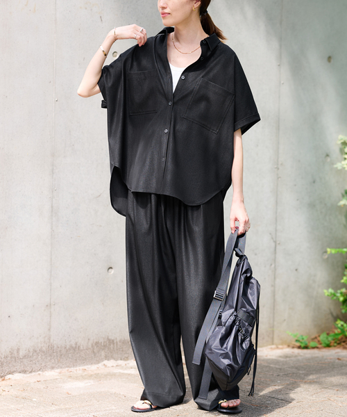 SLOBE IENA(スローブイエナ)の「《2枚セット》デニムライクセットアップ(シャツ/ブラウス・レディース・ネイビー/ブラック・FREE)」の16枚目の写真