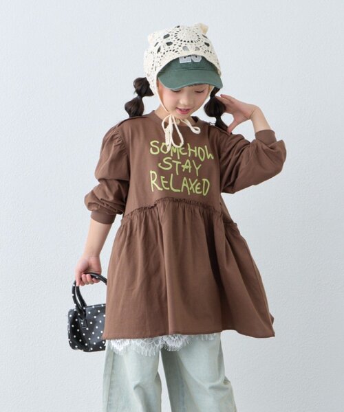 CIAOPANIC TYPY(チャオパニックティピー)の「【KIDS/ZOZO限定カラーあり】らくがき風フロッキーロゴミニワンピチュニック(ワンピース・キッズ・アイボリー/チャコールグレー/ブラウン/グレー・130/110/150)」の11枚目の写真