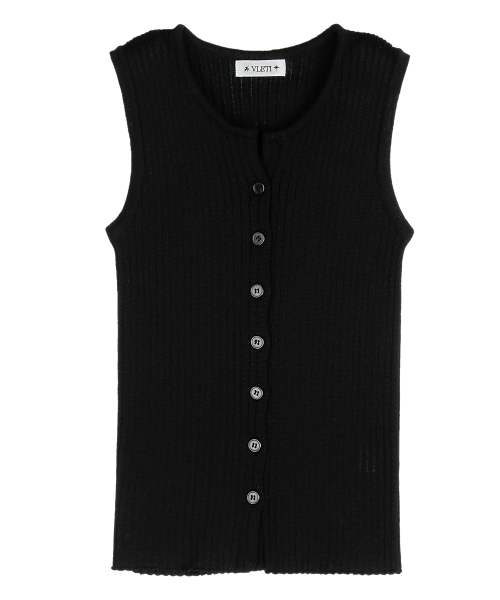 VLETI(ブレッティ)の「Summer Round Ribbed Button Knit Sleeveless (Black)(Tシャツ/カットソー・レディース・ブラック・FREE)」の2枚目の写真