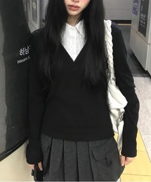 レイヤード風シャツinニットトップス