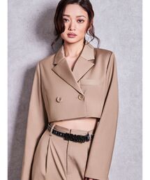 ショルダーパッドダブルブレストショートジャケット【セットアップ着用可能】