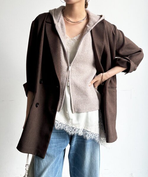 DouDou(ドゥドゥ)の「【WEB限定】ダブルジップパーカーベスト(Tシャツ/カットソー・レディース・ホワイト系その他/グレー/ベージュ・FREE)」の1枚目の写真