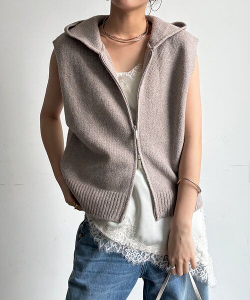 DouDou(ドゥドゥ)の「【WEB限定】ダブルジップパーカーベスト(Tシャツ/カットソー・レディース・ホワイト系その他/グレー/ベージュ・FREE)」の22枚目の写真