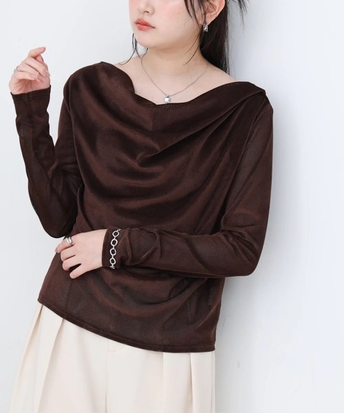 Bab（バブ）の「シアーベロアドレーププルオーバー（Tシャツ/カットソー・レディース・グレー/ブラウン/オフホワイト・MEDIUM）」の3枚目の写真