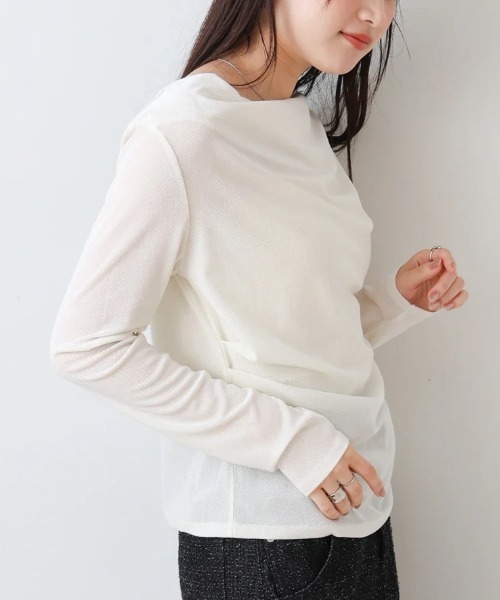 Bab（バブ）の「シアーベロアドレーププルオーバー（Tシャツ/カットソー・レディース・グレー/ブラウン/オフホワイト・MEDIUM）」の6枚目の写真