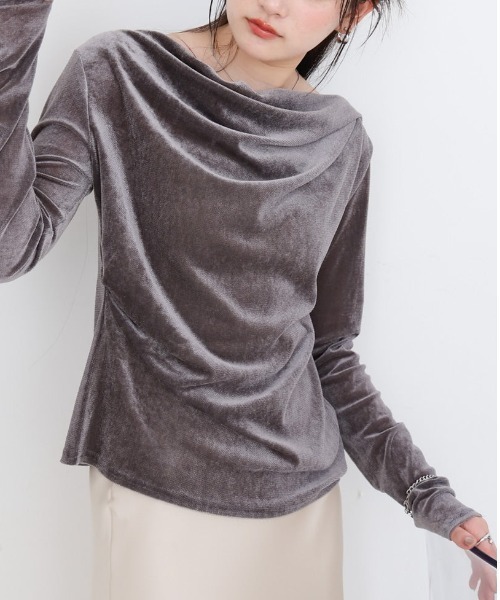 Bab（バブ）の「シアーベロアドレーププルオーバー（Tシャツ/カットソー・レディース・グレー/ブラウン/オフホワイト・MEDIUM）」の13枚目の写真