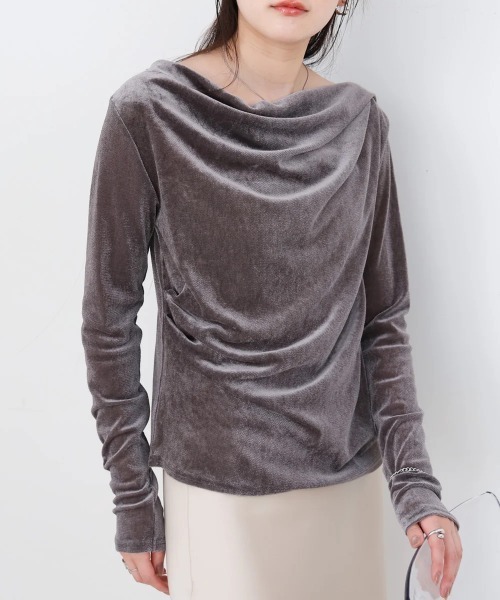 Bab（バブ）の「シアーベロアドレーププルオーバー（Tシャツ/カットソー・レディース・グレー/ブラウン/オフホワイト・MEDIUM）」の16枚目の写真