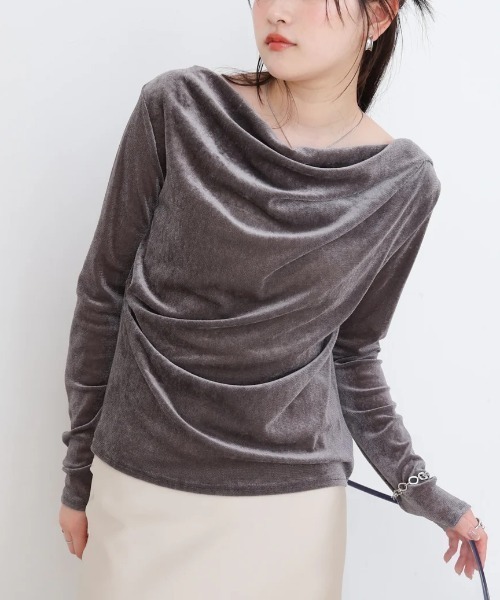 Bab（バブ）の「シアーベロアドレーププルオーバー（Tシャツ/カットソー・レディース・グレー/ブラウン/オフホワイト・MEDIUM）」の17枚目の写真