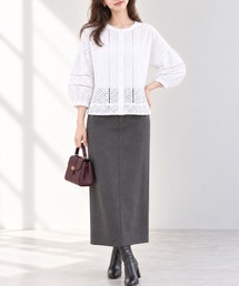アイレットレースボリュームスリーブブラウス【Indian Cotton】