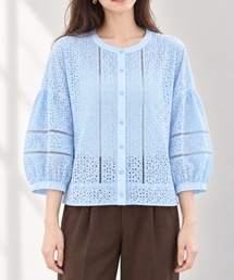 アイレットレースボリュームスリーブブラウス【Indian Cotton】
