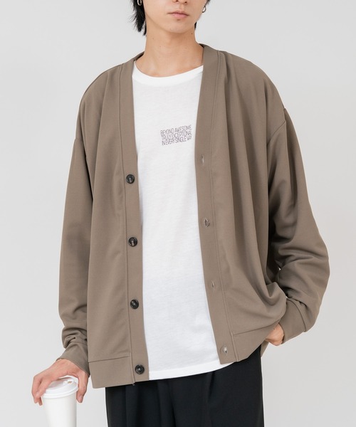 JEANS MATE(ジーンズメイト)の「【NEOSARTIC/ネオサーティック】【コーデに迷わないお得なセットアイテム】梨地カーディガン ロンTセット 2点セット 羽織り 単品使い ユニセックス(アンサンブル・メンズ・グレー/チャコールグレー/ベージュ・MEDIUM/LARGE/X-LARGE)」の3枚目の写真