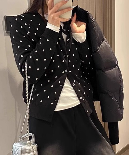 Miniministore(ミニミニストア)の「ドット柄クルーネックニットカーディガン秋(カーディガン/ボレロ・レディース・グレー/ブラック・FREE)」の7枚目の写真