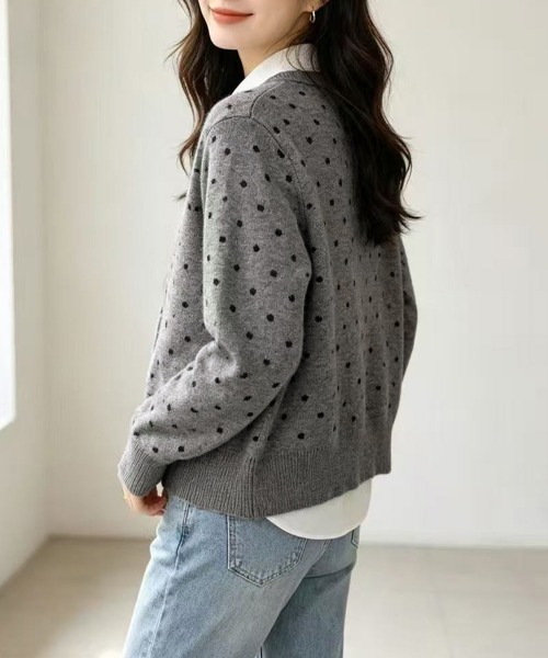 Miniministore(ミニミニストア)の「ドット柄クルーネックニットカーディガン秋(カーディガン/ボレロ・レディース・グレー/ブラック・FREE)」の10枚目の写真