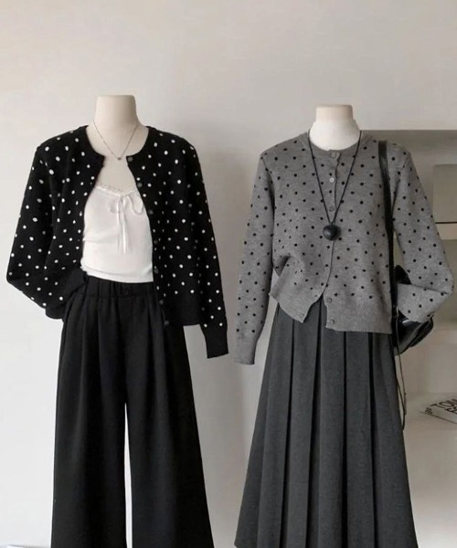 Miniministore(ミニミニストア)の「ドット柄クルーネックニットカーディガン秋(カーディガン/ボレロ・レディース・グレー/ブラック・FREE)」の15枚目の写真
