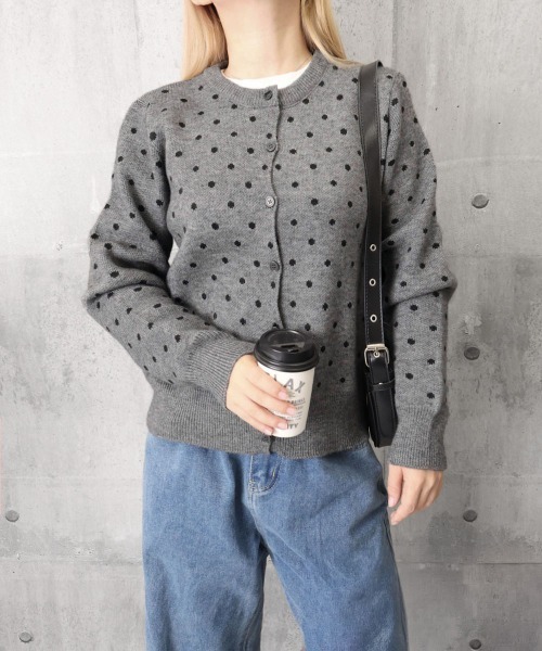 Miniministore(ミニミニストア)の「ドット柄クルーネックニットカーディガン秋(カーディガン/ボレロ・レディース・グレー/ブラック・FREE)」の20枚目の写真