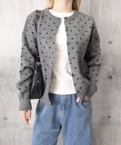 Miniministore(ミニミニストア)の「ドット柄クルーネックニットカーディガン秋(カーディガン/ボレロ・レディース・グレー/ブラック・FREE)」の21枚目の写真
